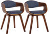 CLP 2er Set Stühle Kingston Stoff mit Polsterung und robustem Holzgestell walnuss/blau, Gestell walnuss
