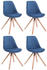 CLP 4 x Besucherstühle Toulouse Stoff Square mit Sitzpolster und eckigen Holzbeinen blau, Gestell natura