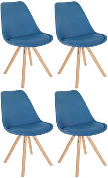 CLP 4er Set Besucherstühle Esszimmerstühle Sofia mit Stoffbezug und hochwertiger Pol blau, Gestell natura (rund)