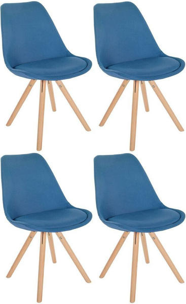 CLP 4er Set Besucherstühle Esszimmerstühle Sofia mit Stoffbezug und hochwertiger Pol blau, Gestell natura (rund)