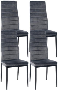 CLP 4er Set Esszimmerstühle Mayfair gepolstert mit Metallgestell grau, Material:Samt