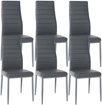 CLP 6er Set Esszimmerstühle Mayfair gepolstert mit Metallgestell grau, Material:Kunstleder