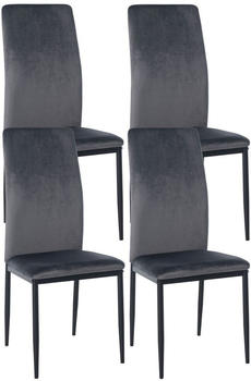 CLP 4er Set Esszimmerstühle Savino gepolstert mit Metallgestell grau, Material:Samt