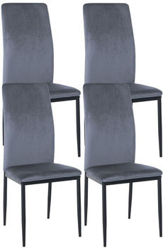 CLP 4er Set Esszimmerstühle Savino gepolstert mit Metallgestell hellgrau, Material:Samt