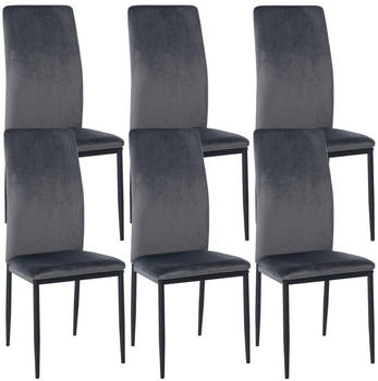 CLP 6er Set Esszimmerstühle Savino gepolstert mit Metallgestell grau, Material:Samt