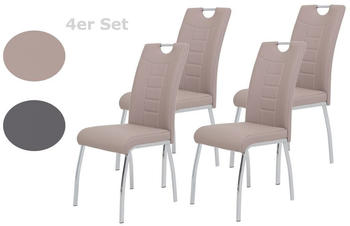 Hela 4er Set Stuhl Andrea S - Kunstleder Cappuccino - B&uuml;gelgriff und Metallgestell verchromt