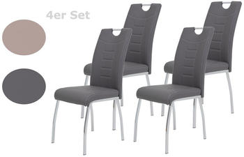 Hela 4er Set Stuhl Andrea - Kunstleder Grau - Bügelgriff und Metallgestell verchromt -140 kg Belastbarkeit