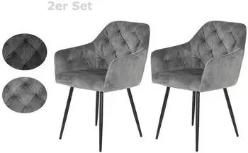 Hela 2er Set Sessel Tina I - Microfaser Vintage Grau - Metallgestell Rundrohr Pulverbeschichtung schwarz - 120kg belastbar