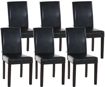 CLP 6er Set Esszimmerstuhl Ina Kunstleder mit Holzgestell braun, Gestell dunkelbraun