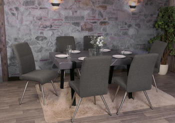 Mendler 6er-Set Esszimmerstuhl HWC-G55, Küchenstuhl Stuhl, Stoff/Textil Edelstahl gebürstet grau-braun