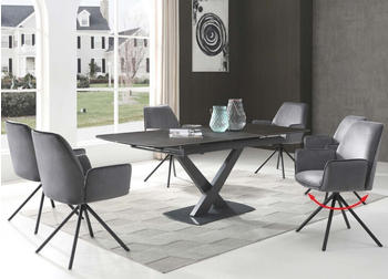 Mendler 6er-Set Esszimmerstuhl HWC-G67, Küchenstuhl Stuhl Armlehne, drehbar Auto-Position, Samt dunkelgrau, Beine schwarz
