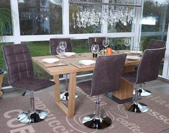 Mendler 6x Esszimmerstuhl MCW-C41, Stuhl Küchenstuhl, höhenverstellbar drehbar, Stoff/Textil vintage dunkelbraun