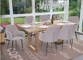 Mendler 6er-Set Esszimmerstuhl MCW-F18, Stuhl K&uuml;chenstuhl, Retro Design Stoff/Textil grau, schwarze Beine