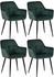 CLP 4er Set Esszimmerstühle Emia Gepolstert mit Ziernähten schwarzes Vierfußgestell grün, Material:Samt