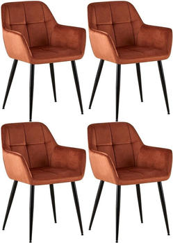CLP 4er Set Esszimmerstühle Emia Gepolstert mit Ziernähten schwarzes Vierfußgestell braun, Material:Samt