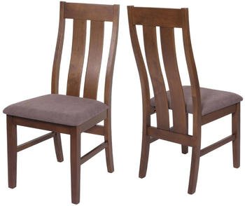 Mendler 2er-Set Esszimmerstuhl MCW-M58, K&uuml;chenstuhl Lehnstuhl Stuhl, Stoff/Textil Massiv-Holz dunkles Gestell, taupe