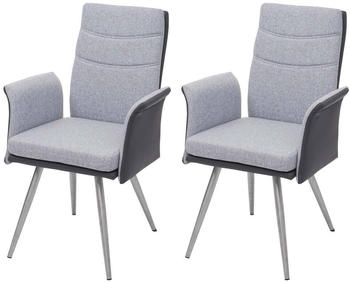 Mendler 2er-Set Esszimmerstuhl HWC-G54, Küchenstuhl Stuhl mit Armlehne, Textil/Kunstleder Edelstahl gebürstet grau