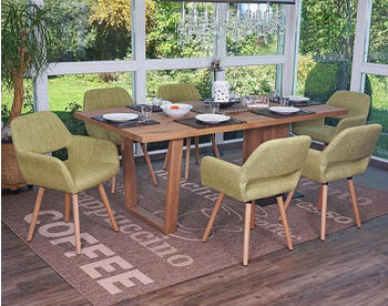 Mendler 6er-Set Esszimmerstuhl MCW-A50 II, Stuhl Küchenstuhl, Retro 50er Jahre Design Textil, hellgrün, helle Beine