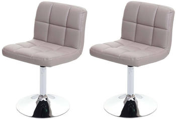 Mendler 2er-Set Esszimmerstuhl Drehstuhl Stuhl Kavala Kunstleder Chrom taupe-grau