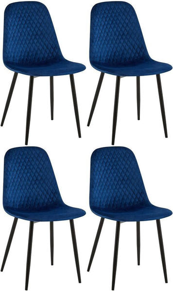 CLP 4er Set Stühle Giverny mit Ziernähten blau, Material:Samt