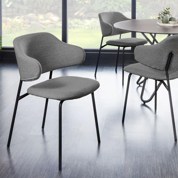 Riess-Ambiente Design Stuhl VOGUE grau Bouclé schwarze Metallbeine Teddystoff Retro Esszimmerstuhl Konferenzstuhl
