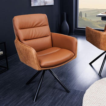 Riess-Ambiente Drehbarer Design Stuhl BIG GEORGE cognac Echtleder Microfaser mit Armlehne Retro Drehstuhl Esszimmerstuhl Konferenzstuhl