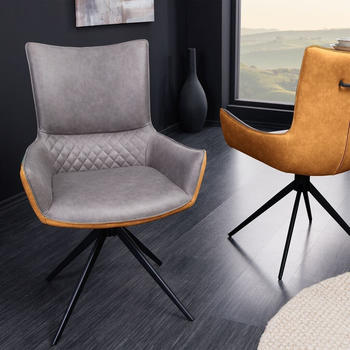 Riess-Ambiente Drehbarer Design Stuhl ALPINE grau/braun schwarze Metallbeine Armlehnen