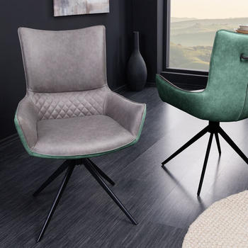 Riess-Ambiente Drehbarer Design Stuhl ALPINE grau grün Armlehnen schwarze Metallbeine