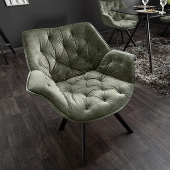 Riess-Ambiente Drehbarer Stuhl THE DUTCH COMFORT dunkelgrün Samt mit Armlehnen Modern Design Drehstuhl Esszimmerstuhl Konferenzstuhl