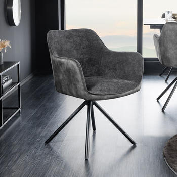Riess-Ambiente Drehbarer Stuhl VERONA dunkelgrau Samt Strukturstoff mit Armlehne Metallbeine schwarz Drehstuhl Esszimmerstuhl Konferenzstuhl