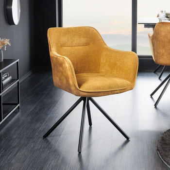 Riess-Ambiente Drehbarer Stuhl VERONA senfgelb Samt Strukturstoff mit Armlehne Metallbeine schwarz Drehstuhl Esszimmerstuhl Konferenzstuhl