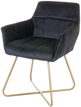Mendler Esszimmerstuhl HWC-F37, Stuhl K&uuml;chenstuhl, Retro Design Samt goldene F&uuml;&szlig;e schwarz