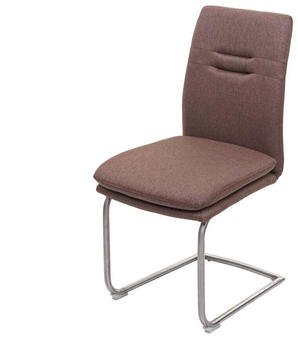 Mendler Esszimmerstuhl MCW-H70, Küchenstuhl Freischwinger Lehnstuhl Stuhl, Stoff/Textil Edelstahl gebürstet braun