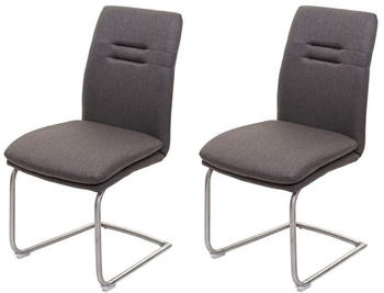 Mendler 2er-Set Esszimmerstuhl MCW-H70, Küchenstuhl Freischwinger Stuhl, Stoff/Textil Edelstahl gebürstet grau-braun