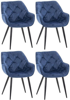 CLP 4er Set Stuhl Tanna Samt Gesteppt blau