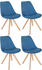CLP 4er Set Besucherstühle Esszimmerstühle Sofia mit Stoffbezug und hochwertiger Pol blau, Gestell natura (eckig)