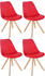CLP 4er Set Besucherstühle Esszimmerstühle Sofia mit Stoffbezug und hochwertiger Pol rot, Gestell natura (eckig)
