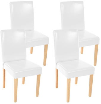 Mendler 4er-Set Esszimmerstuhl Stuhl Küchenstuhl Littau Leder, weiß helle Beine
