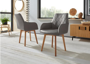 Home Affaire Esszimmerstuhl Brest 59,5x88x66 cm, 2 St., Leder, Massivholz, grau (grau, eiche natur geölt) Küchenstühle (78175238-0)