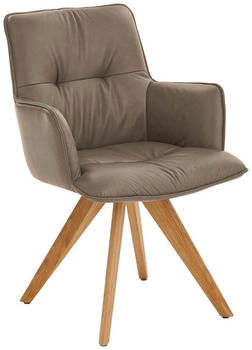 Dieter Knoll Armlehnstuhl Taupe Rindleder Wildeiche massiv 59x89x63 cm (1475021249)