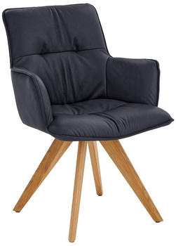 Dieter Knoll Armlehnstuhl Dunkelblau Rindleder Wildeiche massiv 59x89x63 cm (1475021202)