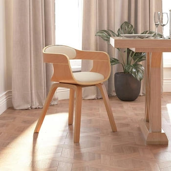 vidaXL Esszimmerstuhl Creme Bugholz und Kunstleder (3092374)