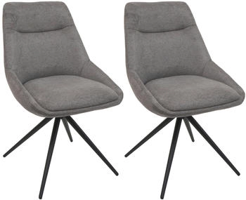Mendler 2er-Set Esszimmerstuhl HWC-M65 Lehnstuhl drehbar Metall Stoff/Textil grau grau