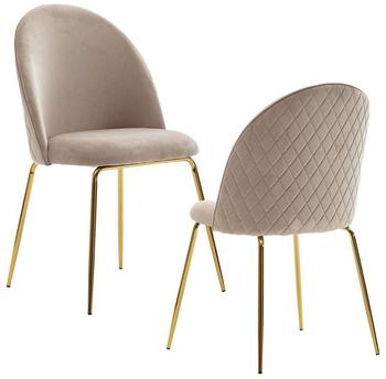 Finebuy Esszimmerstuhl 2er Set Samt Goldene Beine Schalenstuhl beige (FB29441)