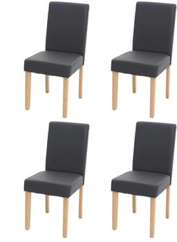 Mendler 4er-Set Esszimmerstuhl Littau Kunstleder grau matt, helle Beine grau