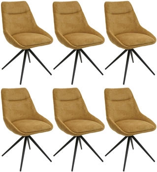Mendler 6er-Set Esszimmerstuhl HWC-M65 Lehnstuhl drehbar Metall Stoff/Textil senfgelb gelb
