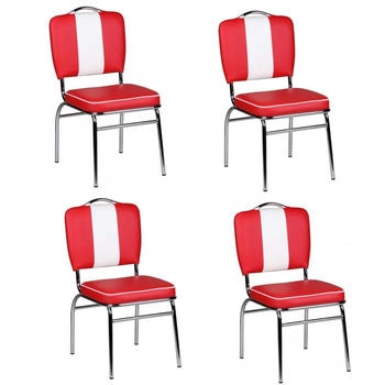 Finebuy 4er Set Esszimmerst&uuml;hle American Diner St&uuml;hle 50er Jahre Retro M&ouml;bel Bistro rot (SuVa2786_4)