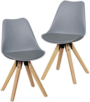 Finebuy 2er Set Retro Esszimmerstuhl Kunstleder Essstuhl R&uuml;ckenlehne grau (SuVa5056_1)