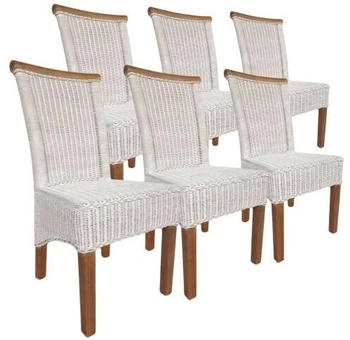 Amagohome Esszimmer-Stühle Set Rattanstühle Perth 6 Stück weiß ohne Sitzkissen Amagohome Esszimmer-Stühle Set Rattanstühle Perth 6 Stück weiß ohne Sitzkissen