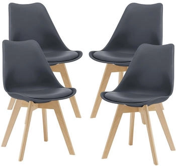 en.casa Esszimmerstuhl ’Fläten’ 4er Set Polsterstuhl Kunstleder Grau (800000416350)